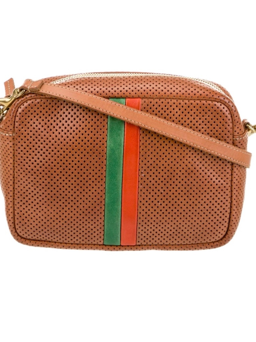 Perforated Brown Leather Crossbody